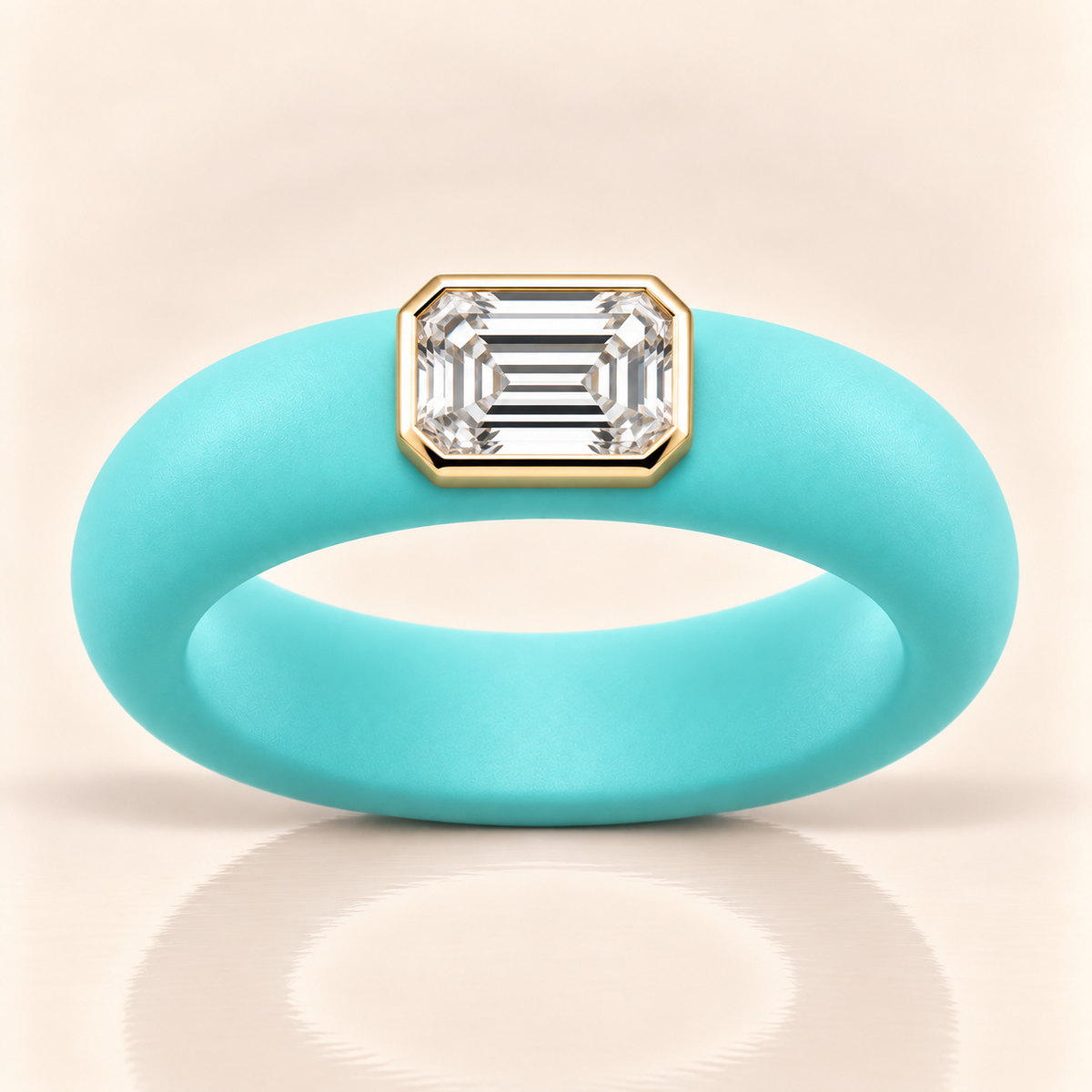 0.5ct Emerald Cut Lab-Grown Diamond Ring with Nude Beige Premium Silicone Band and 14K Gold Bezel