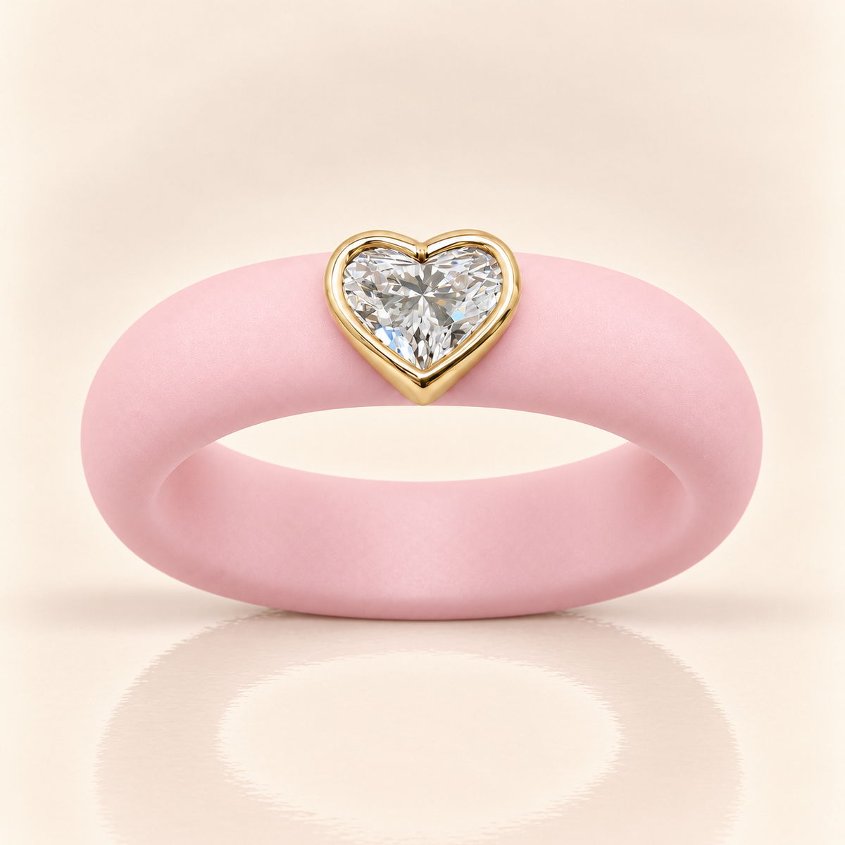 0.5ct Heart Cut Lab-Grown Diamond Ring with Soft Baby Pink Premium Silicone Band and 14K Gold Bezel