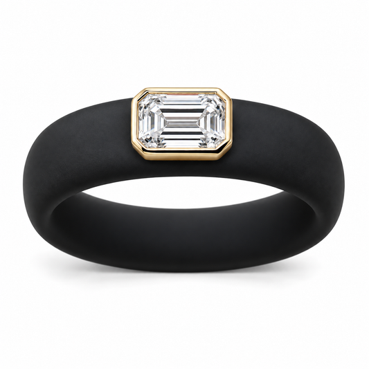 0.5ct Emerald Cut Lab-Grown Diamond Ring in 14K Solid Gold Bezel and Black Silicone Band