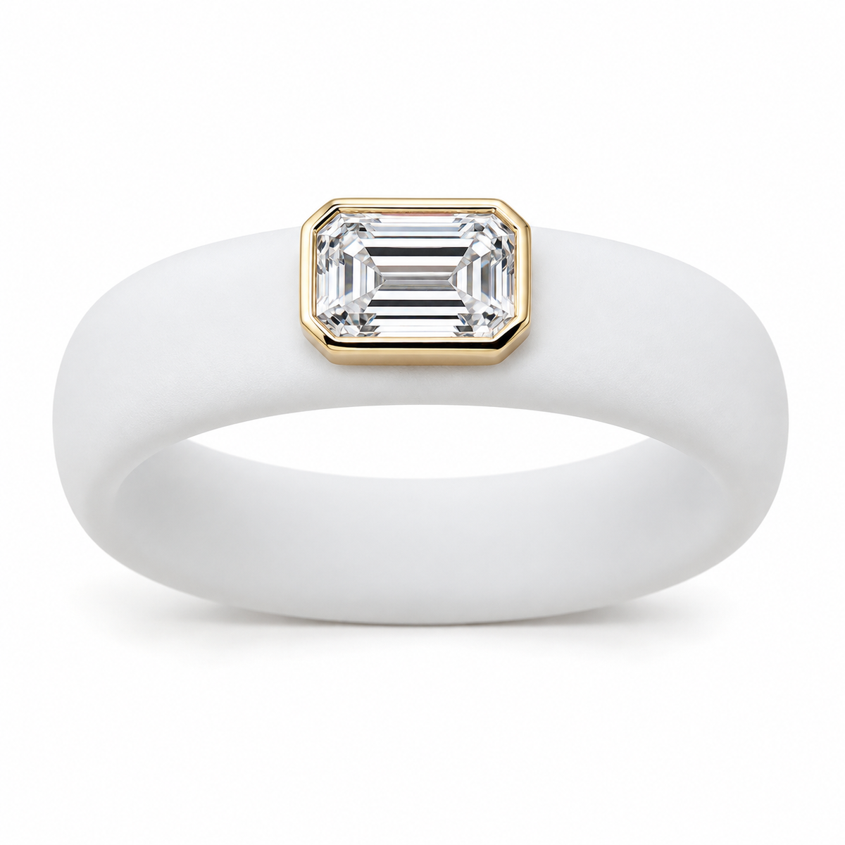 0.5ct Emerald Cut Lab-Grown Diamond Ring with Crisp White Premium Silicone Band and 14K Gold Bezel