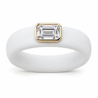 0.5ct Emerald Cut Lab-Grown Diamond Ring with Crisp White Premium Silicone Band and 14K Gold Bezel