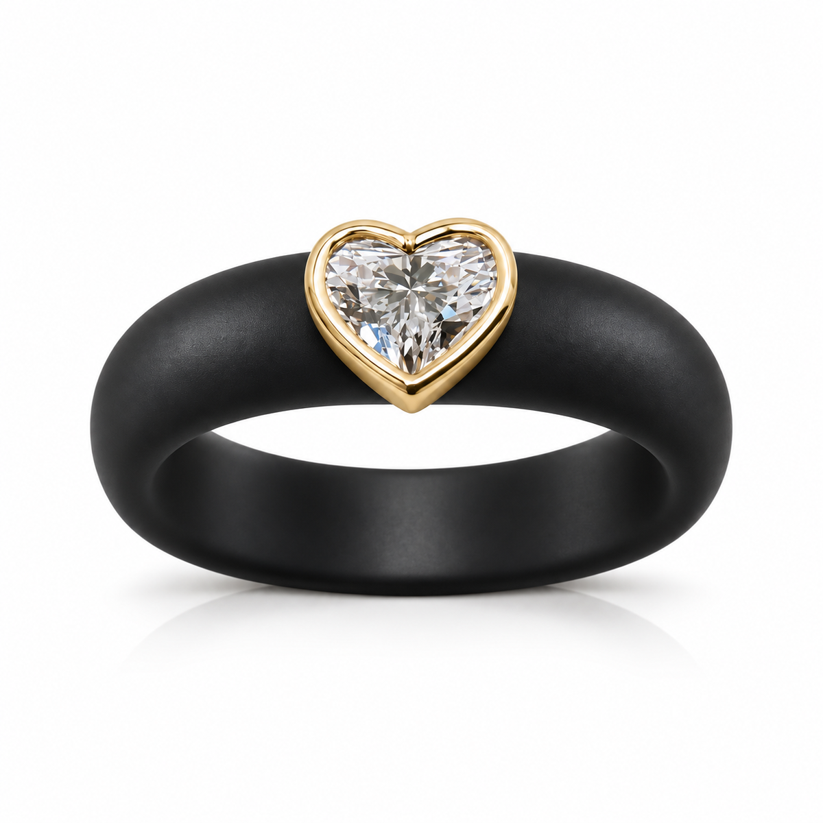 0.5ct Heart Cut Lab-Grown Diamond Ring in 14K Solid Gold Bezel and Black Silicone Band