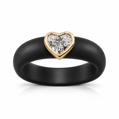 0.5ct Heart Cut Lab-Grown Diamond Ring in 14K Solid Gold Bezel and Black Silicone Band