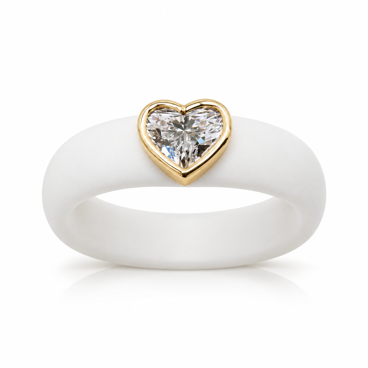 0.5ct Heart Cut Lab-Grown Diamond Ring with Crisp White Premium Silicone Band and 14K Gold Bezel