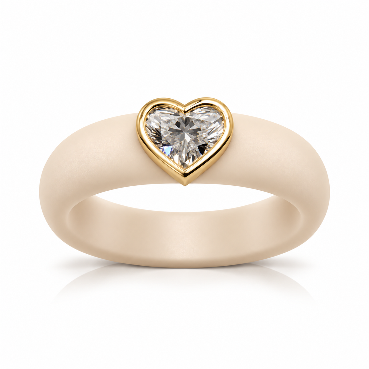0.5ct Heart Cut Lab-Grown Diamond Ring with Nude Beige Premium Silicone Band and 14K Gold Bezel