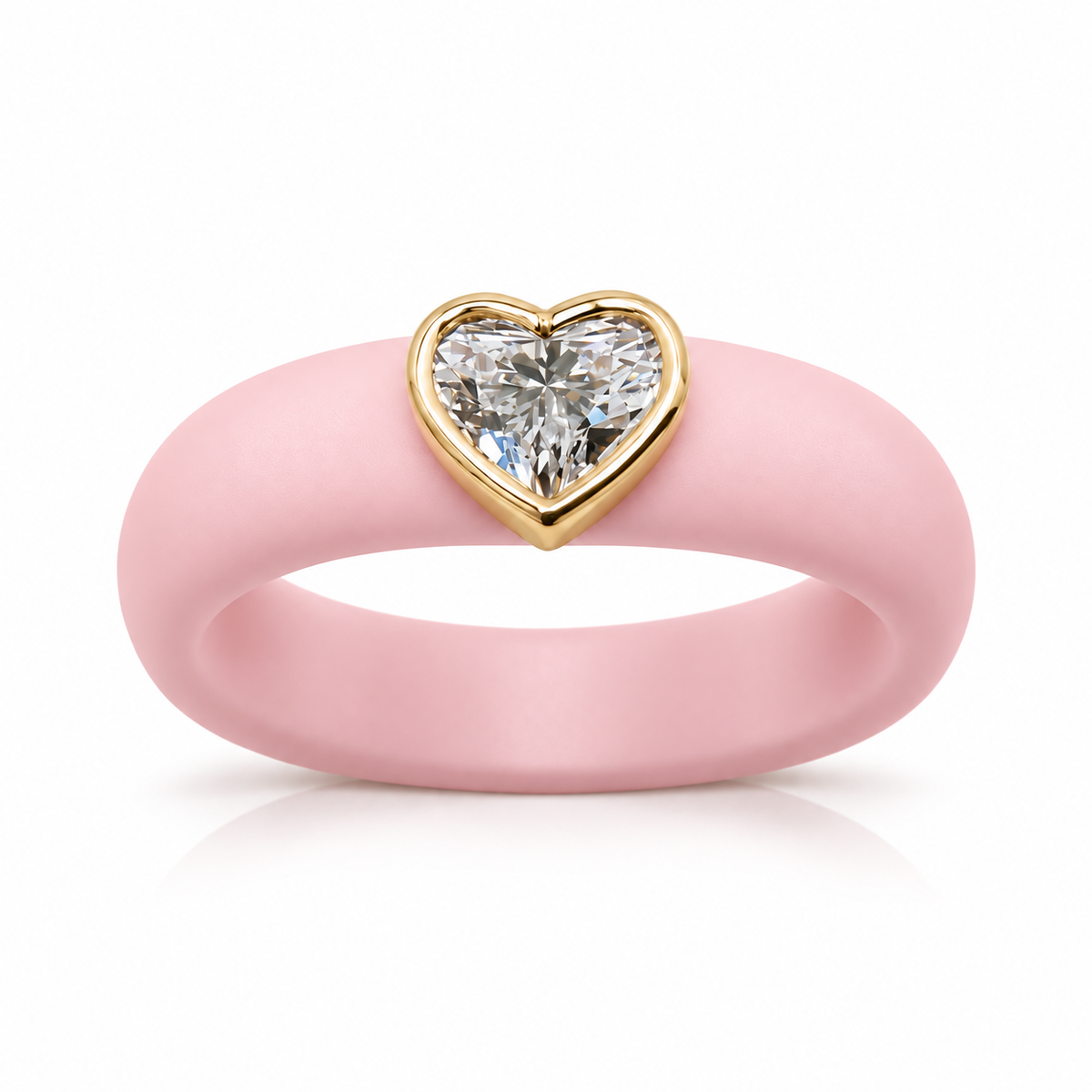 0.5ct Heart Cut Lab-Grown Diamond Ring with Soft Baby Pink Premium Silicone Band and 14K Gold Bezel