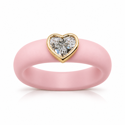 0.5ct Heart Cut Lab-Grown Diamond Ring with Soft Baby Pink Premium Silicone Band and 14K Gold Bezel
