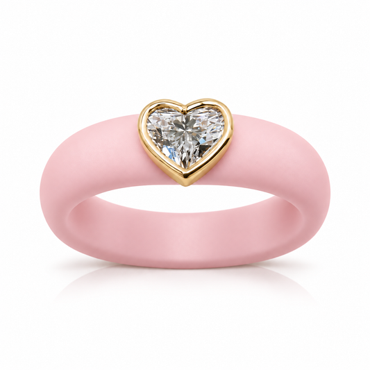 0.5ct Heart Cut Lab-Grown Diamond Ring with Soft Baby Pink Premium Silicone Band and 14K Gold Bezel