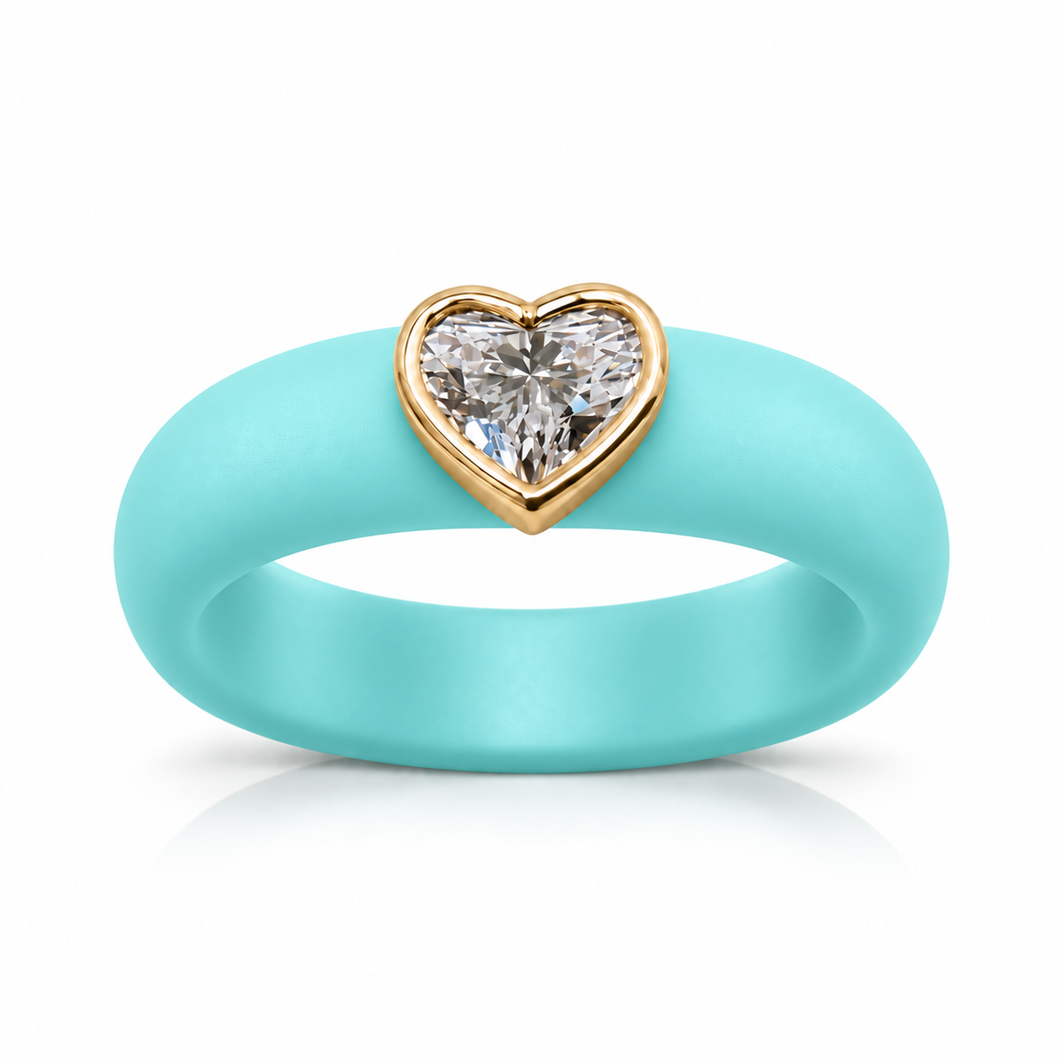 0.5ct Heart Cut Lab-Grown Diamond Ring with Turquoise Aqua Silicone Band and 14K Gold Bezel