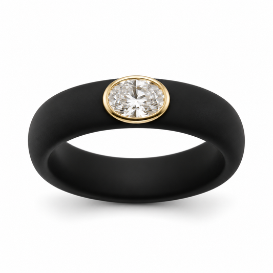 0.5ct Oval Lab-Grown Diamond Ring in 14K Solid Gold East-West Bezel and Black Silicone Band