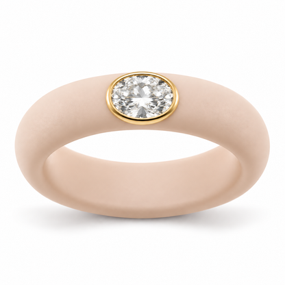 0.5ct Oval Lab Diamond Ring with Nude Beige Premium Silicone Band and 14K Gold Bezel