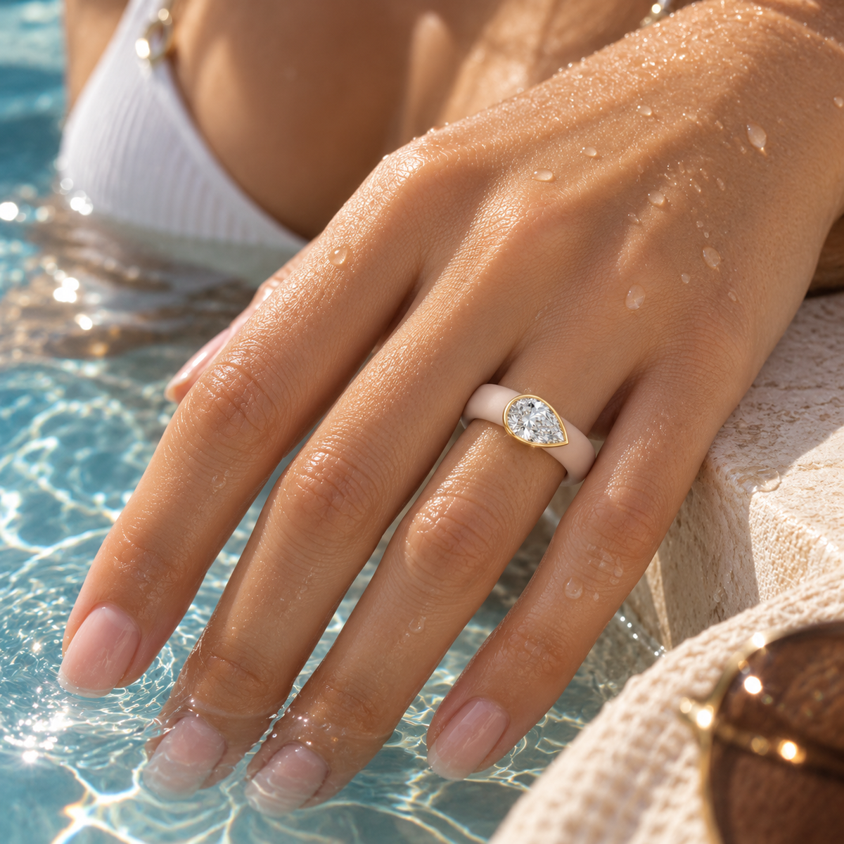 Side Profile of 0.5ct Pear Cut Diamond Ring with Ergonomic Matte Silicone Band
