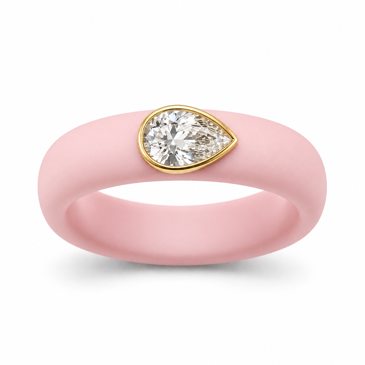 1ct Pear IGI-Certified Lab-Grown Diamond Ring with Soft Baby Pink Silicone Band and 14K Gold Bezel