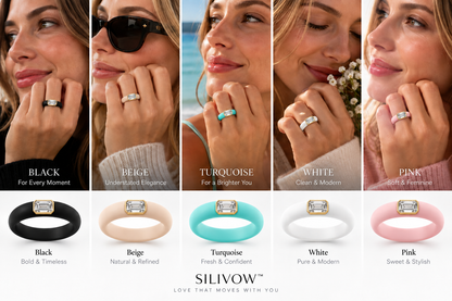SILIVOW 0.5ct Emerald Cut Lab-Grown Diamond Ring 5 Silicone Band Colors and Fit Comparison