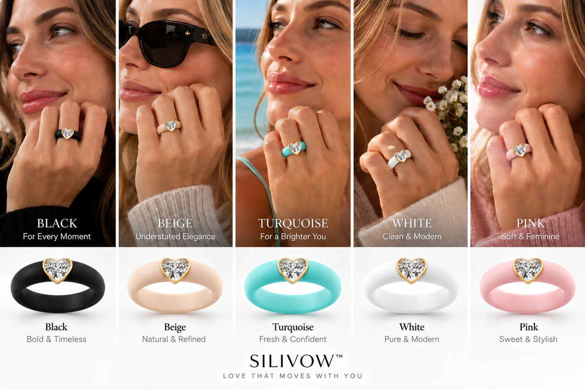 SILIVOW 0.5ct Heart Cut Lab-Grown Diamond Ring 5 Silicone Band Colors and Real Wear Comparison