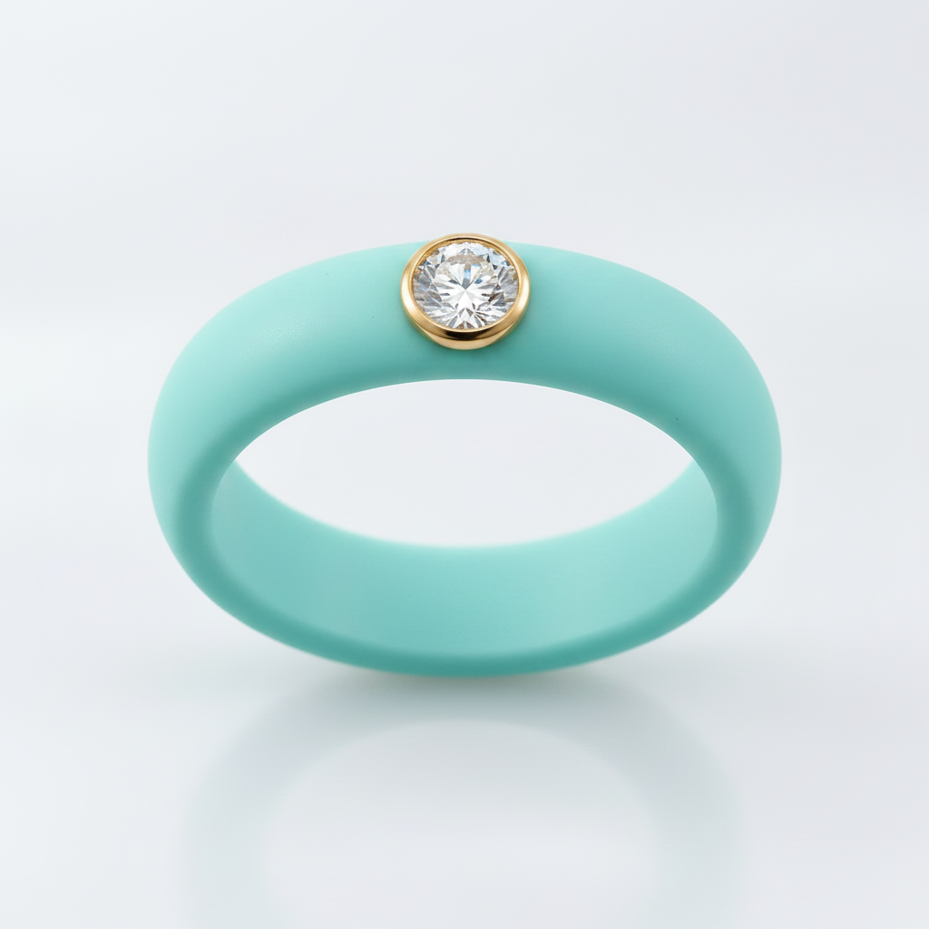 Aqua mint silicone ring with lab diamond