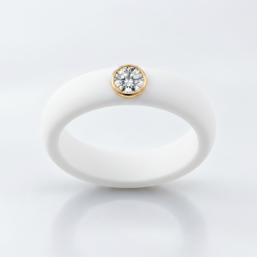 White silicone ring with lab diamond