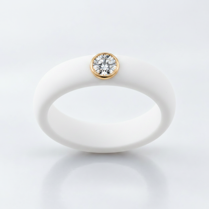 White silicone ring with lab diamond